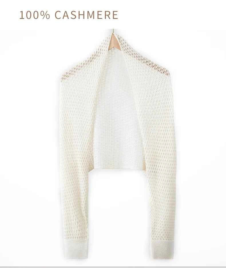 Spring Silk Cashmere Shawl – Lightweight Openwork Wrap with Sleeves