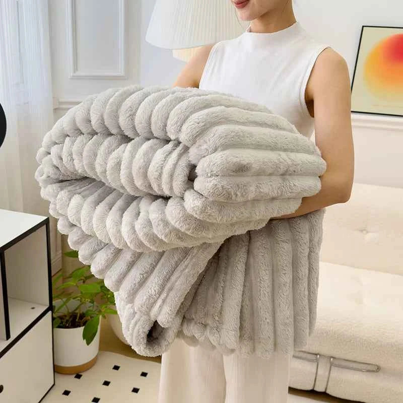 Soft Fluffy Wide Striped Blanket - Plush Throw for Bed & Sofa