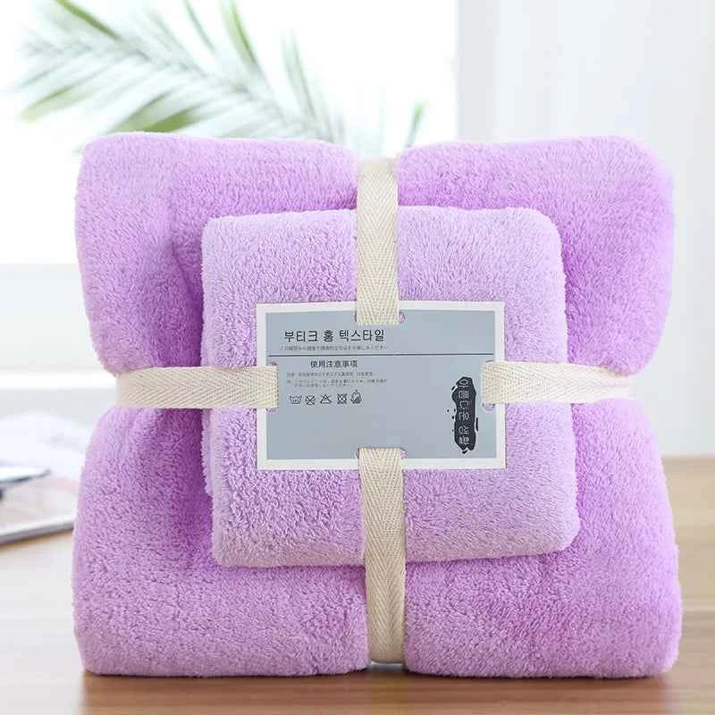 2pcs Luxury Coral Fleece Bath & Face Towel Set