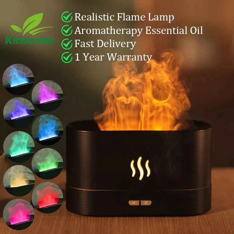 Ultrasonic Aroma Diffuser & Humidifier - LED Essential Oil Flame Lamp