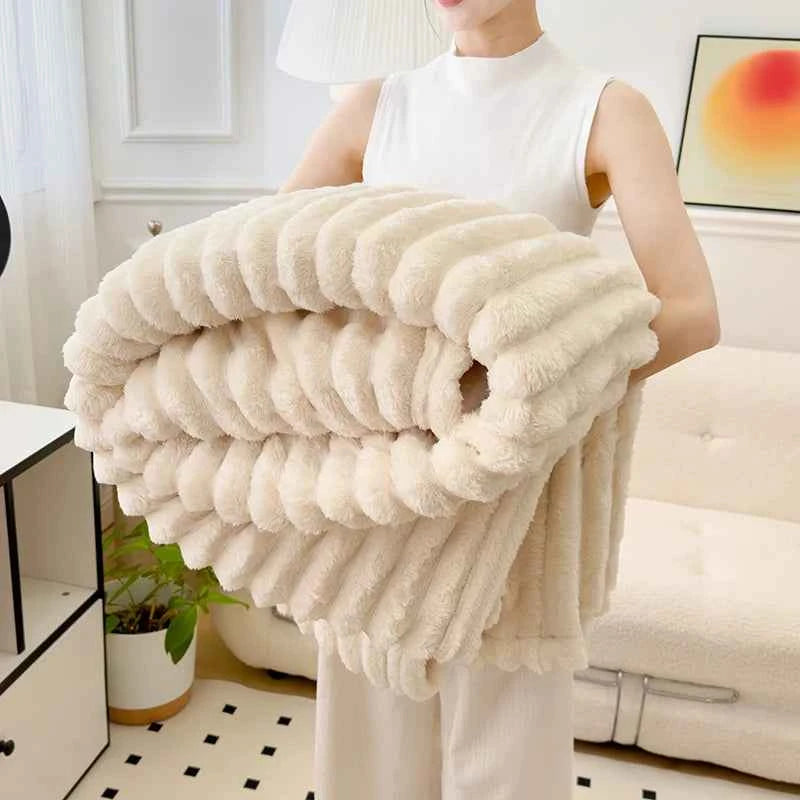 Soft Fluffy Wide Striped Blanket - Plush Throw for Bed & Sofa