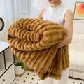 Soft Fluffy Wide Striped Blanket - Plush Throw for Bed & Sofa