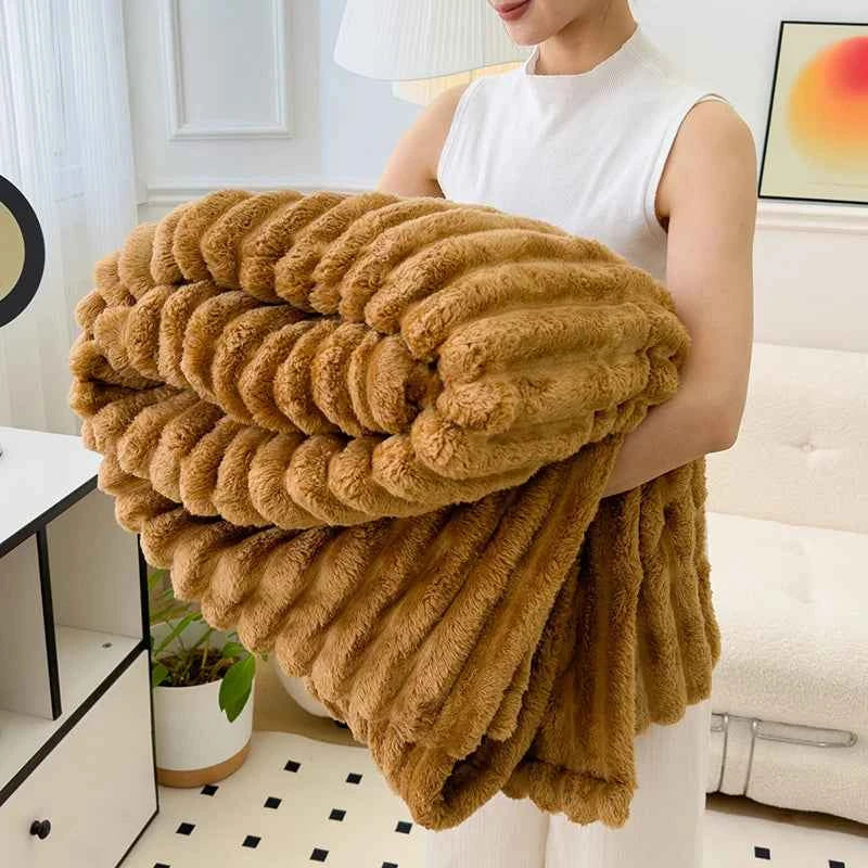 Soft Fluffy Wide Striped Blanket - Plush Throw for Bed & Sofa