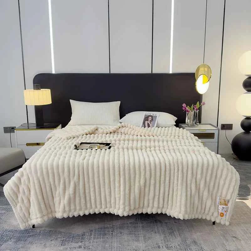 Soft Fluffy Wide Striped Blanket - Plush Throw for Bed & Sofa