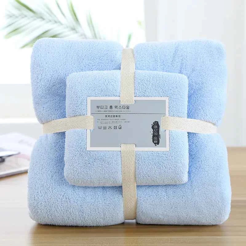 2pcs Luxury Coral Fleece Bath & Face Towel Set