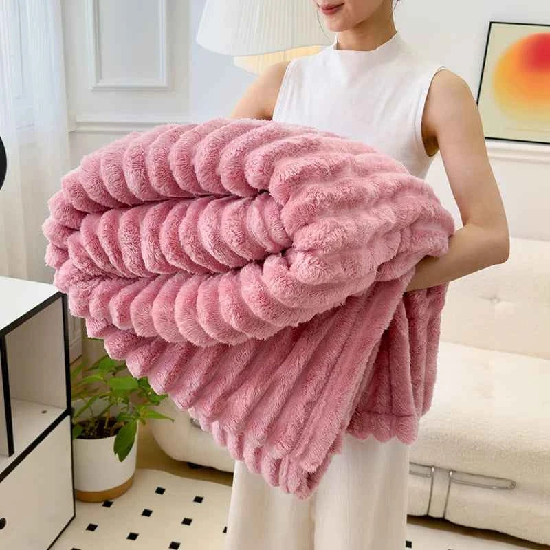 Soft Fluffy Wide Striped Blanket - Plush Throw for Bed & Sofa